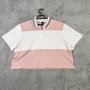 Womens Rugby Crop Shirt Short Sleeve Wild Fable Pink Plus Size 1X